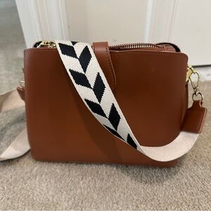 Brown Crossbody Bag with Patterned Strap